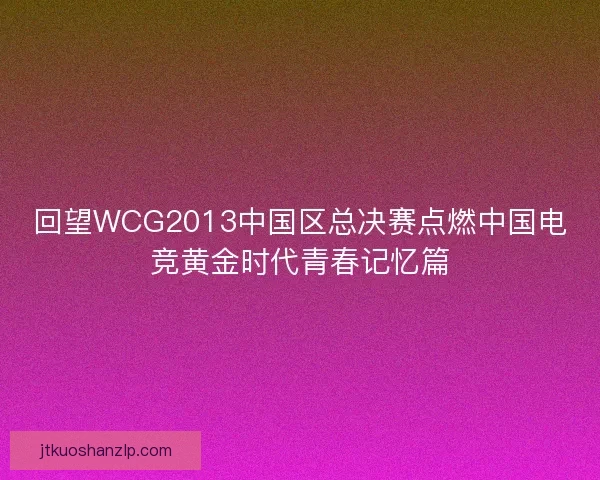 回望WCG2013中国区总决赛点燃中国电竞黄金时代青春记忆篇